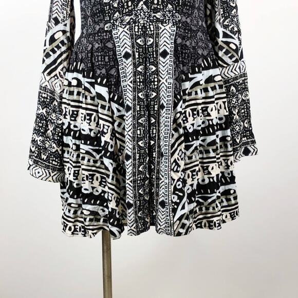 Free People 2 Womens Black Combo Tegan Border Print Boho Dress - Picture 4 of 7